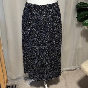 J. Crew Black and Blue Floral Midi Skirt